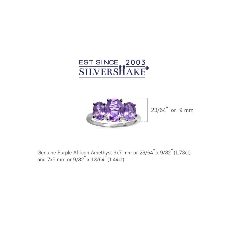 Silvershake 3.17ct. 3 Stone Natural Oval Shape African Amethyst 925 Sterling Silver Ring Size 8 - Image 2